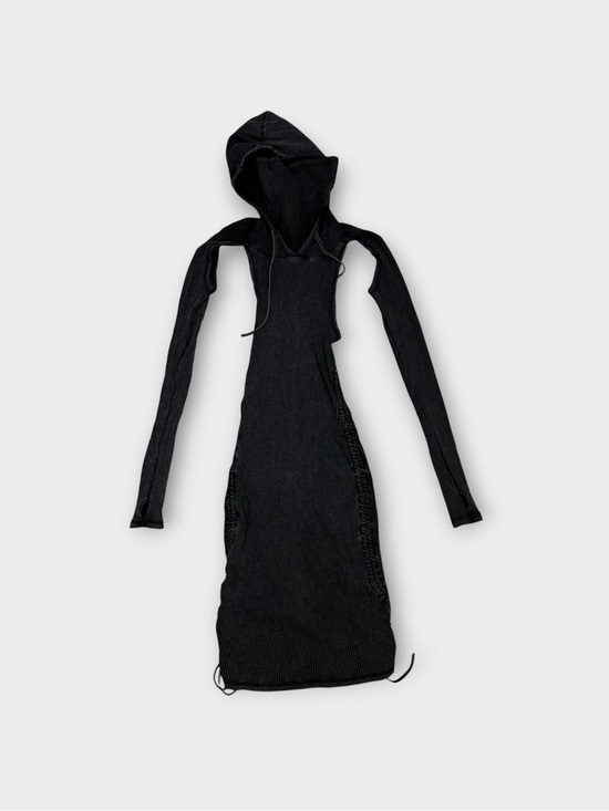 Darker Wavs Dresses & Skirts - Darker Wavs Black Ribbed Hooded Cutout Mini Dress Size M Cyber Goth Avant-Garde